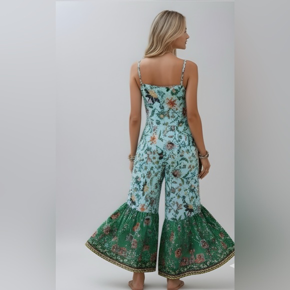 Boho Floral Print Wide Leg Cami Jumpsuit With Pockets - Picture 5 of 8